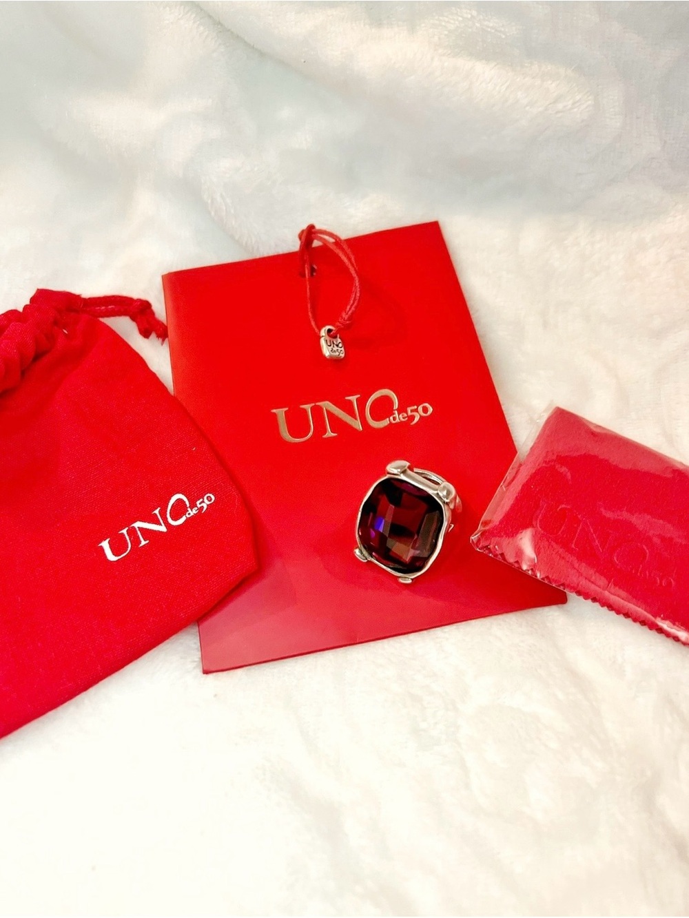 UNOde50 Statement Ring with Deep Burgundy Gem